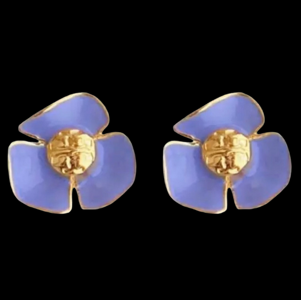 Pendientes auténticos con logotipo de flor de oro lila de Tory Burch