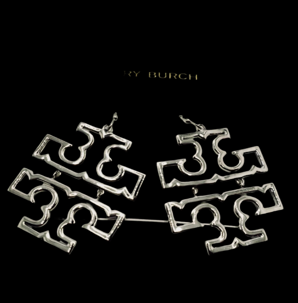 Pendientes colgantes de plata brillante auténticos de Tory Burch Britten