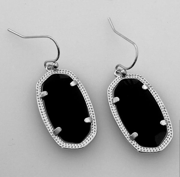 Kendra Scott Dani Silver Rhodium And Black Opaque Glass Earrings