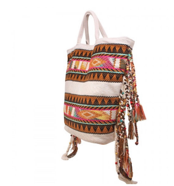 American and Beyond Travel Boho Bag MI Mochila/Tote con flecos - Tres bolsos en uno