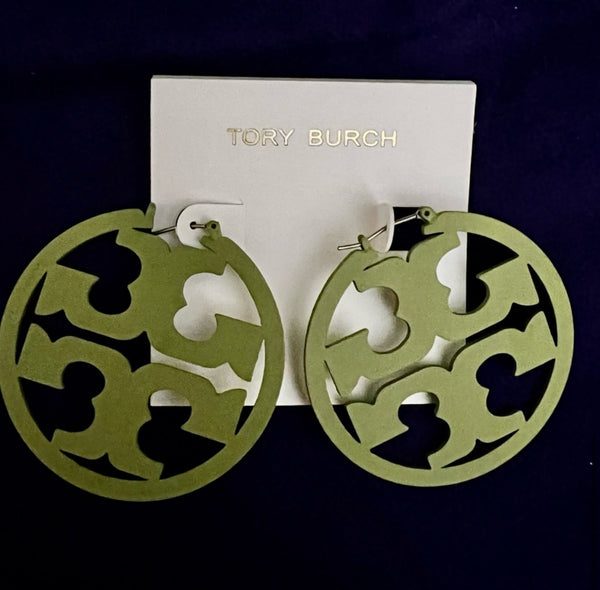 Tory Burch Miller Green Painted Hoop Earrings