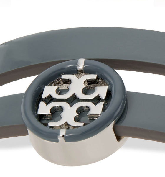Tory Burch Miller Double Wrap Bracelet Silver Tone Leather & Enamel