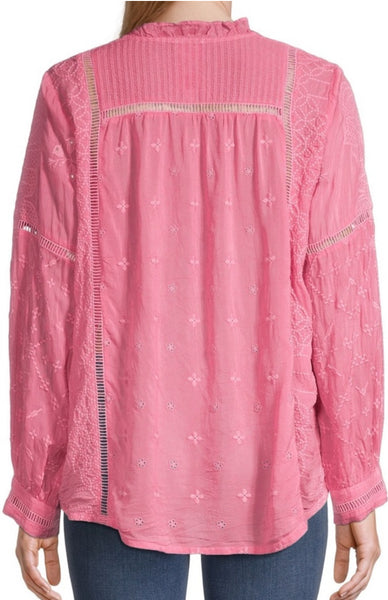 Johnny Was Gallery Blusa Agradable Bordada Denim Primavera Rosa Grande