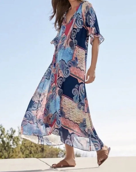 Johnny Was Cordelia Vestido Midi Manga Volantes Talla Grande