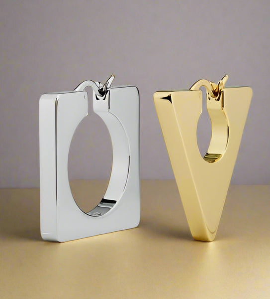 Tory Burch Geo Two Tone Mismatched Hoop Earrings Silver And Gold