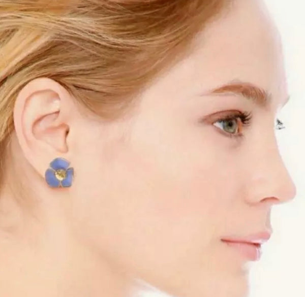 Pendientes auténticos con logotipo de flor de oro lila de Tory Burch