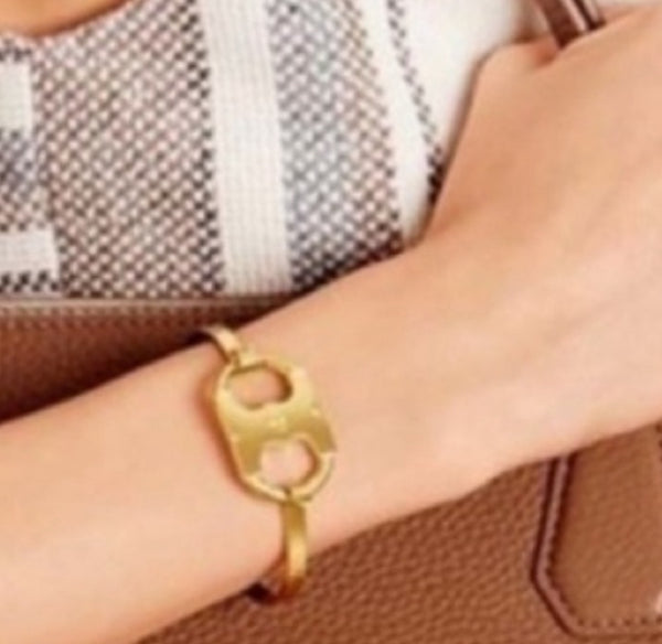 Auténtica pulsera de latón brillante Tory Burch Gold Gemini Link ID