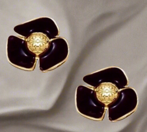 Pendientes auténticos con logotipo de flor de oro negro de Tory Burch