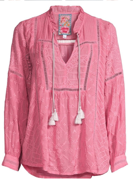 Johnny Was Gallery Blusa Agradable Bordada Denim Primavera Rosa Grande