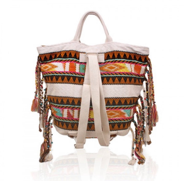 American and Beyond Travel Boho Bag MI Mochila/Tote con flecos - Tres bolsos en uno