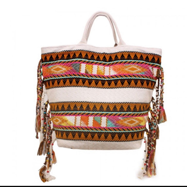 American and Beyond Travel Boho Bag MI Mochila/Tote con flecos - Tres bolsos en uno