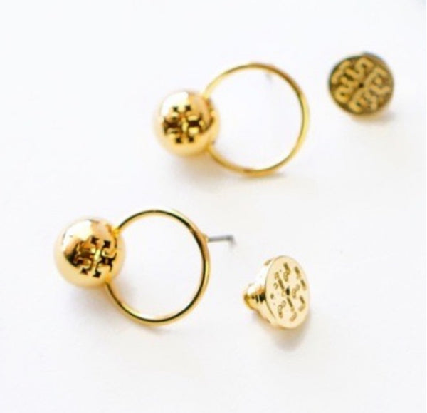 Auténticos pendientes colgantes de oro con cuentas y logotipo de Tory Burch