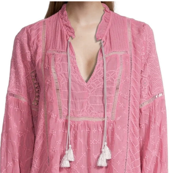 Johnny Was Gallery Blusa Agradable Bordada Denim Primavera Rosa Grande