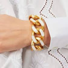 Tory Burch Roxanne Bracelet Chunky Inlay Gold and Mother of Pearl