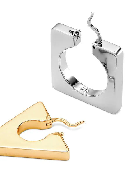 Tory Burch Geo Two Tone Mismatched Hoop Earrings Silver And Gold