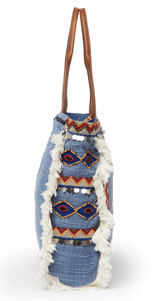 Sam Edelman Bolso tote con ribete de formas geométricas vibrantes de mezclilla con forma geométrica