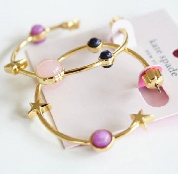 Kate Spade New York On the Rocks Hoop Earrings 12-Karat Gold Plated in Pink Multi Lilac