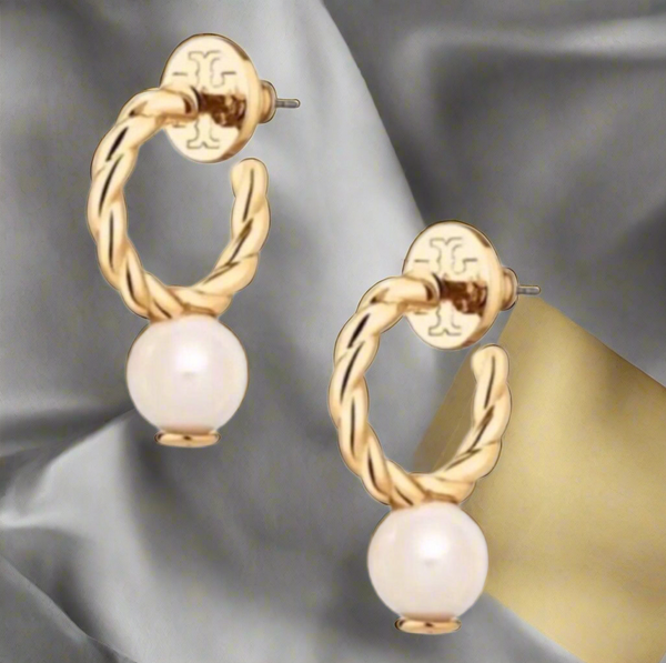 Tory Burch Baroque Pearl Rope Logo Bead Drop Earrings