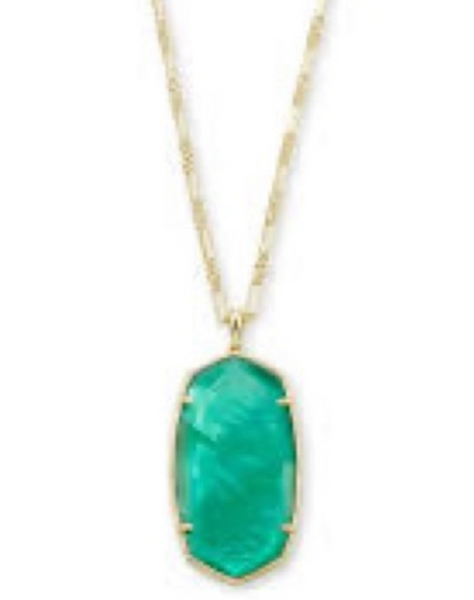 Kendra Scott Faceted Reid Gold Long Pendant Necklace in Gold Jade Green Illusion