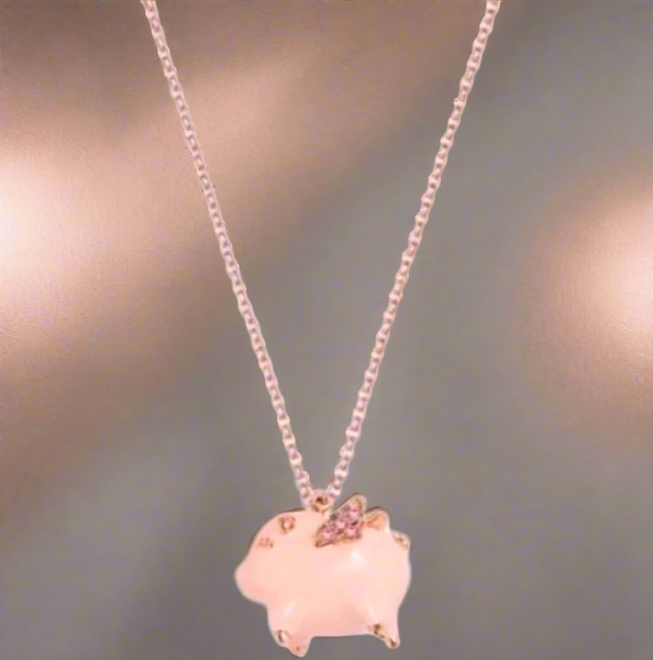 Kate Spade Cute Fashion Necklace Drop Flying Pig Lever Back Pink And Rose Gold