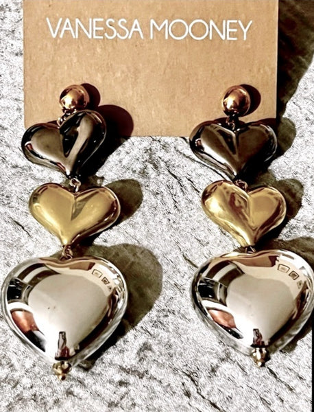 Vanessa Mooney The Maxine Heart Dark Gray, Gold & Silver Hearts Earrings