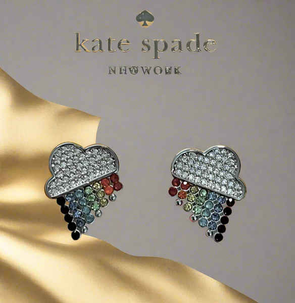 Kate Spade Into The Sky Raining Cloud Earrings Sliver Stud With Multicolor Crystals