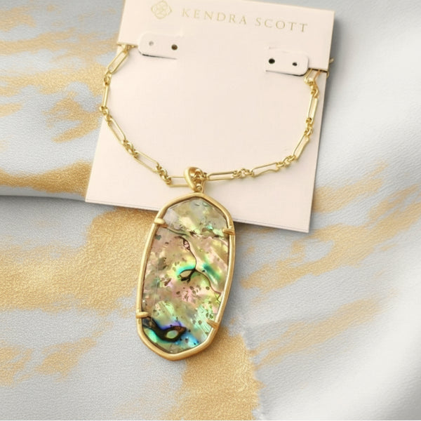Kendra Scott Faceted Reid White Abalone Vintage Gold Long Necklace