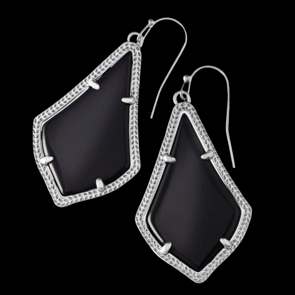 Kendra Scott Alex Silver Drop Earrings In Black Opaque Glass