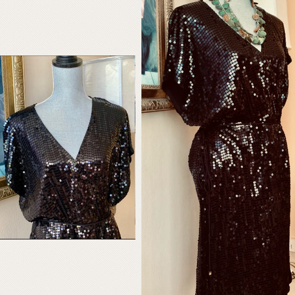 MICHAEL Michael Kors Black Sequin Wrap Cocktail Dress Plus Size 3X