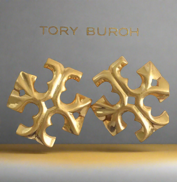 Tory Burch Double T Logo Roxanne Gold Medium Stud Earrings