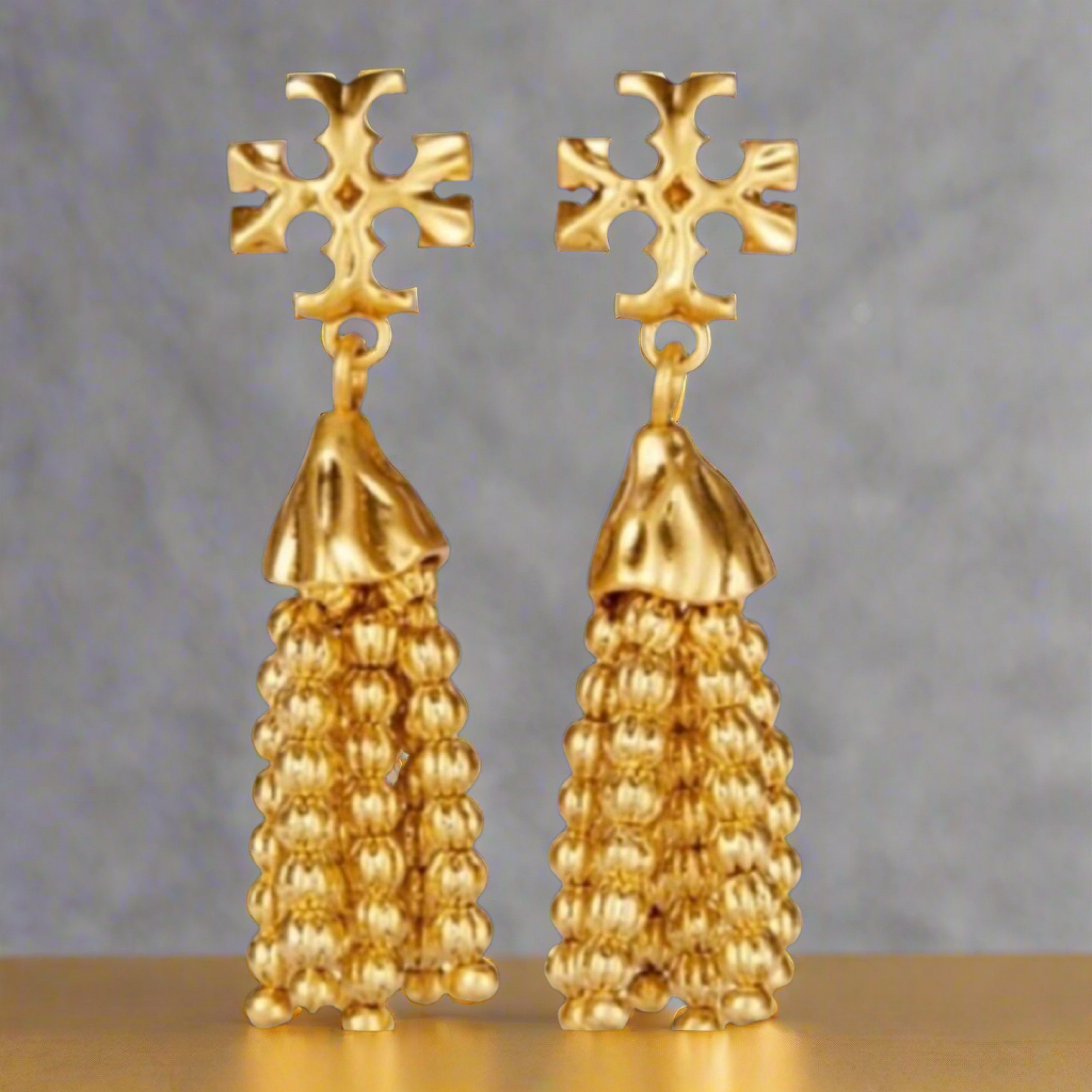 Tory Burch Roxanne Small Gold Tassels Drop Earrings