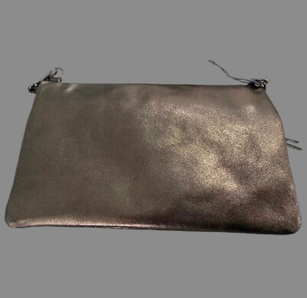 Johnny Was Gemma Laminated Suede Convertible Clutch Crossbody Bag Semi Metallic Bronze Tone