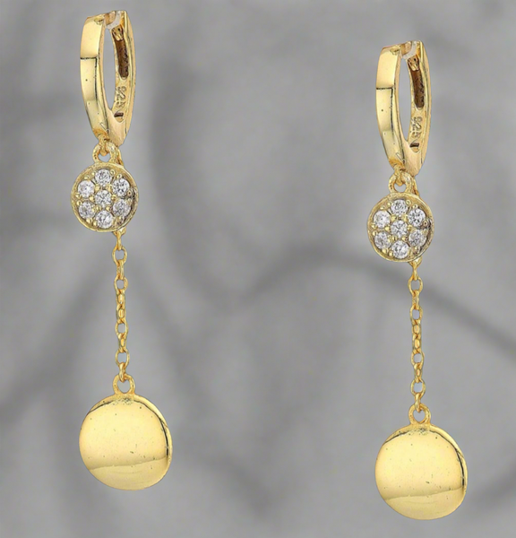 Shashi Chiara Minimalist Gold Vermeil With Pave Accented Huggies Drop Earrings