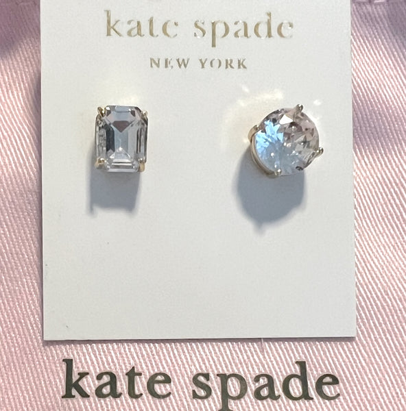 Kate Spade Mismatched Faceted Stud Earrings in Gold And Clear