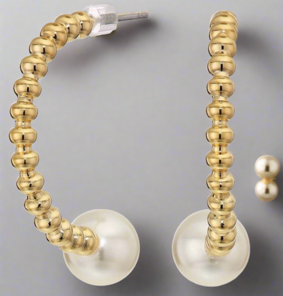 Shashi Neptune Gold And Faux Pearl Hoop Earrings