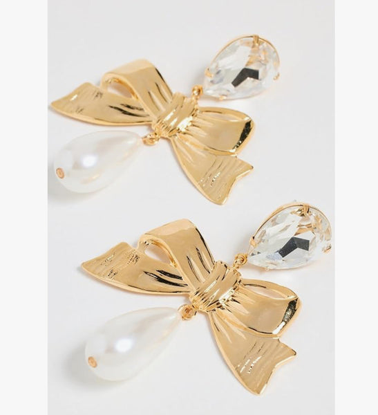 LELET NY Stella Pearl Clip Gold, Crystal And Teardrop Pearl Drop Earrings