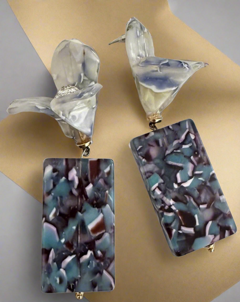 Lele Sadougui Flower Gem Blue Swirled Drop Earrings