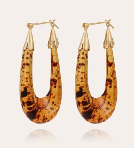 Gas Bijoux Ecume 24K Gold Plated & Acetate Elongated Gold Hoop Earrings