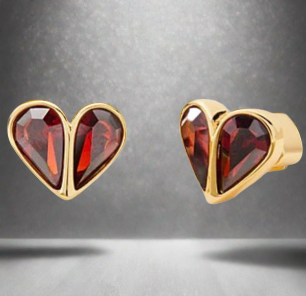 Kate Spade Red And Gold Rock Solid Crystal Small Heart Studs Earrings