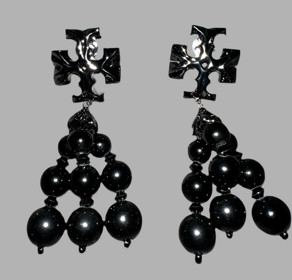 Tory Burch Roxanne Black Bold And Sculptural Roxanne Tassel Beaded Drop Earrings