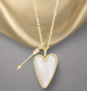 Kendra Scott Ansley Heart Gold Tone Long Pendant Necklace in Ivory Mother of Pearl