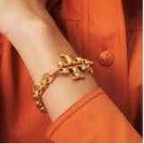 Tory Burch Torsade Engraved Logo Vintage Gold Bracelet