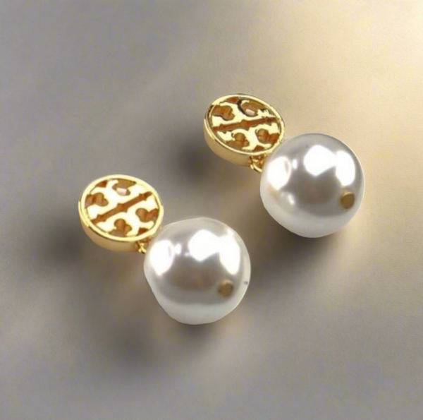 Tory Burch Logo Pearl Drop Earrings