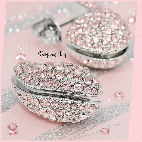 Tory Burch Crystal Embellished Wave Earrings in Silver and Vintage Rose