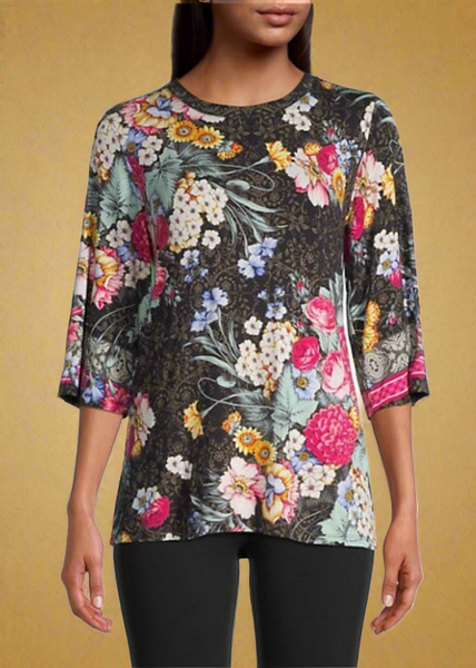 Johnny Was Onyx Sistine Multi Floral Print Top Size X Large