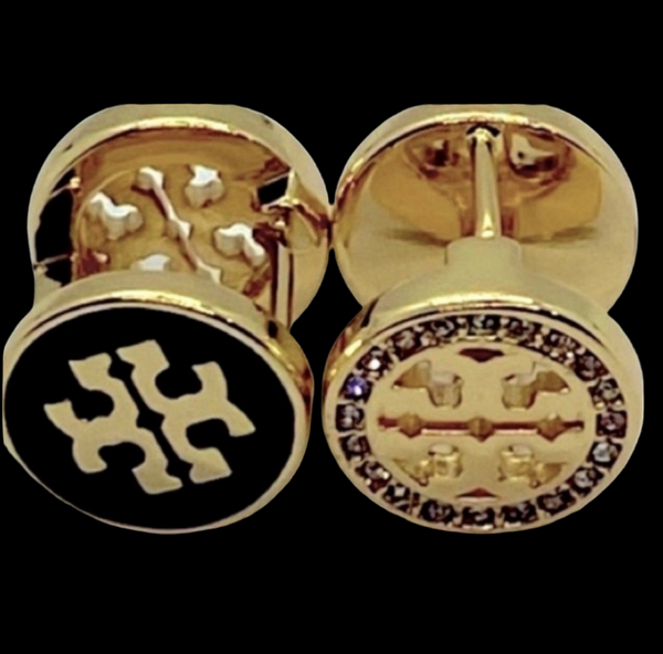 Tory Burch Crystal Reversible Double Sided Earrings Black And Gold