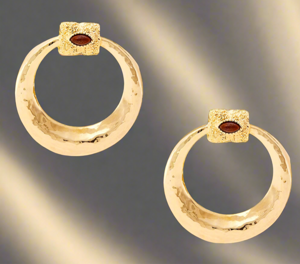 Gas Bijoux Meknes 24K Gold Plated Acetate Amp Glass Hoop Earrings Gold Marquise Glass Cabochon