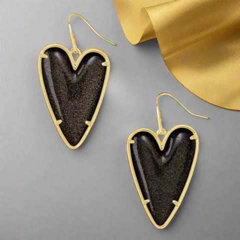 Kendra Scott Ansley Heart Black And Gold Drop Earrings In Golden Obsidian