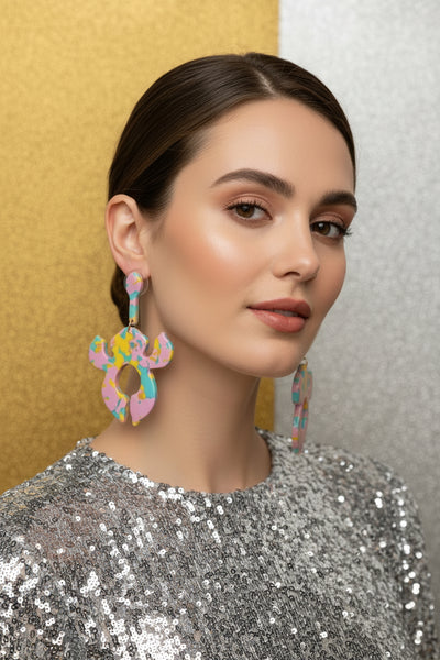 Lele Sadougui Colorful Lightweight Long Mismatched Flower Earrings