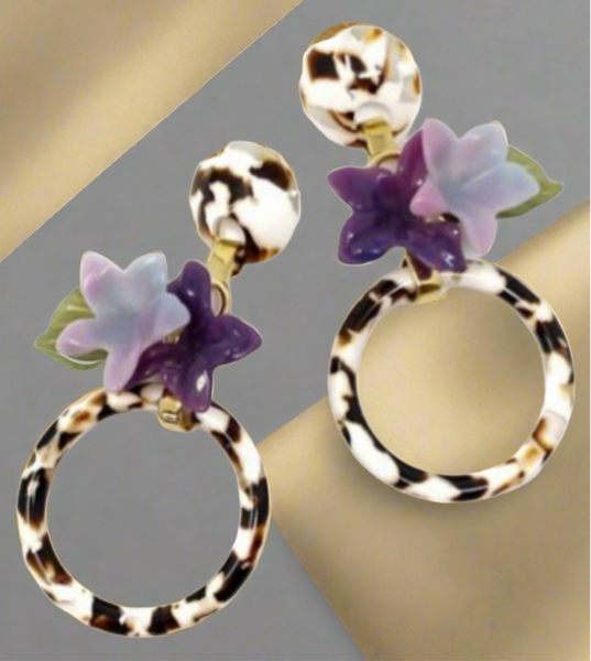 Lele Sadougui Hibiscus Circle Leopard Hoop Drop Earrings